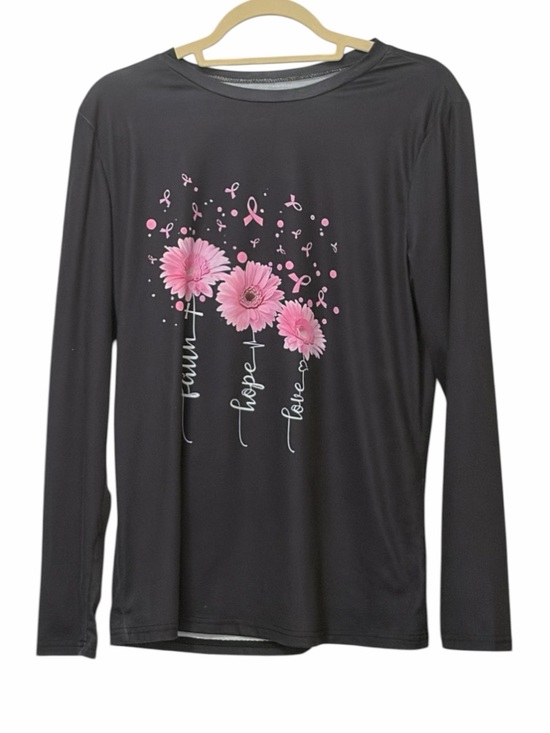 Tops - Breast Cancer Awareness Faith Hope Love Graphic Tee Charcoal Purple Plum